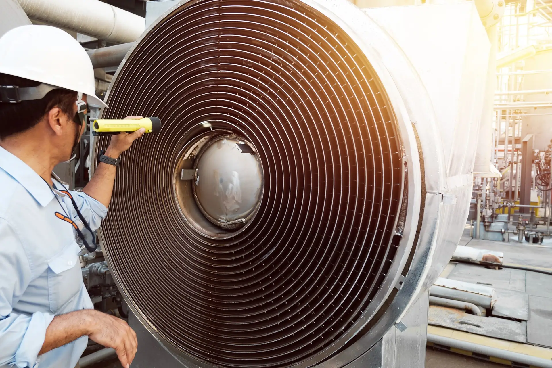 Technicus meet een grote industriële ventilator